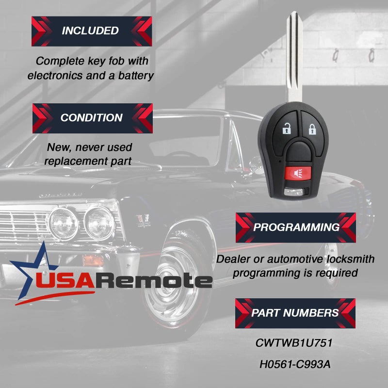 USARemote Key Fob Keyless Entry Remote fits Nissan Rogue Cube Juke Versa NV 2008 2009 2010 2011 2012 2013 2014 (CWTWB1U751) - Image 3
